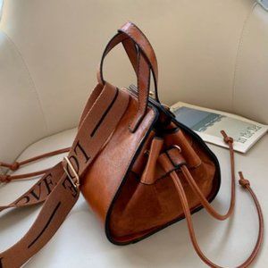Mini Bucket Crossbody Bohemian Vibes LOVE Bag Cognac Brown Drawstring Adjustable